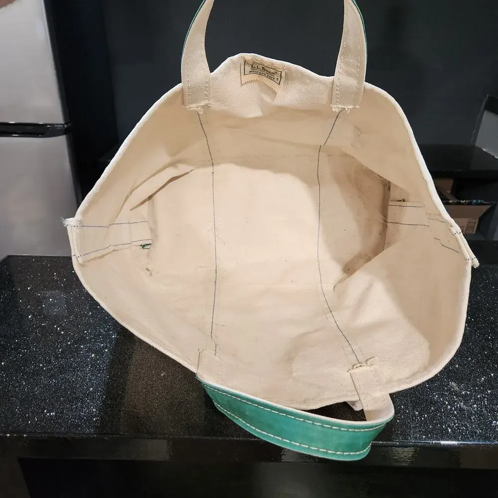 VTG 80s LL Bean Boat &‎ Tote Sawtooth Canvas Bag Ivory Green Trim NWT L Large - Picture 8 of 14